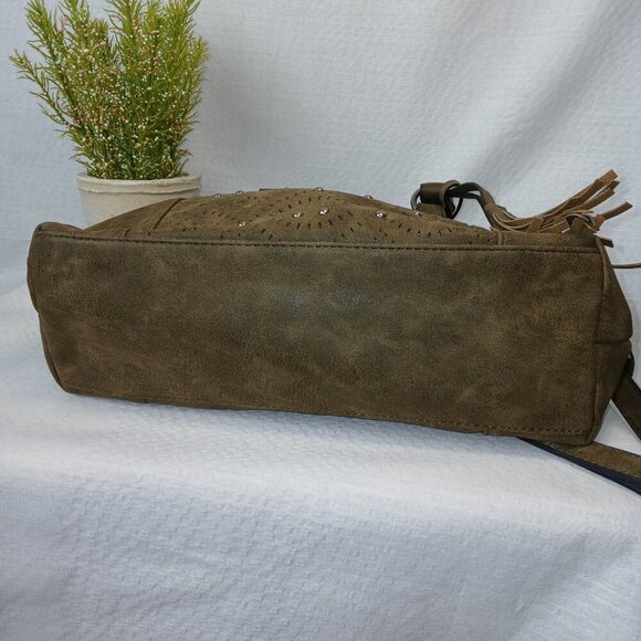 BEUNO SHOULDER BAG, DARK OLIVE GREEN, LEATHER, MULTIPLE POCKETS, GREAT CONDITION - Picture 9 of 10